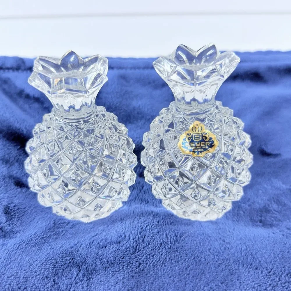 Vintage Pair Beyer Bavaria Lead Crystal Pineapples Paperweights Bookends Germany